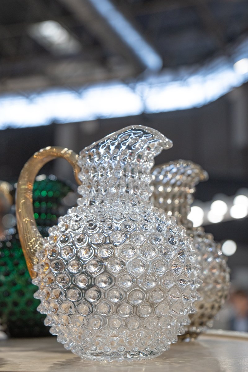 Hobnail Karaffel 2L Clear w/gold handle