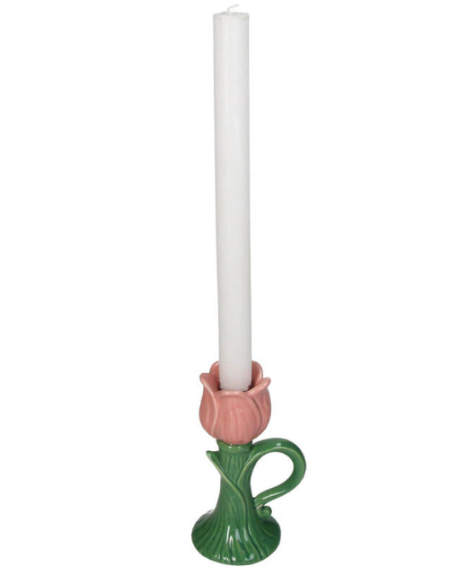 Lysestake med rosa tulipan