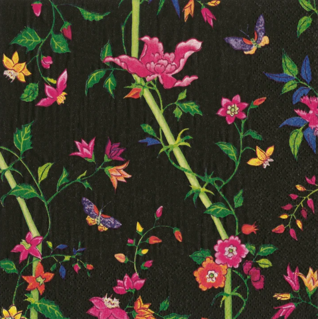 Serviett kaffe sprigged silk black