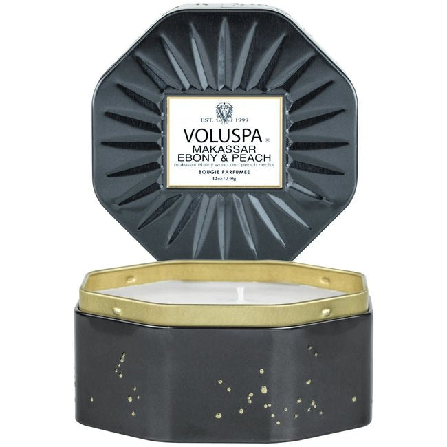Makassar Ebony & Peach Octagon Tin Candle 40 Timer