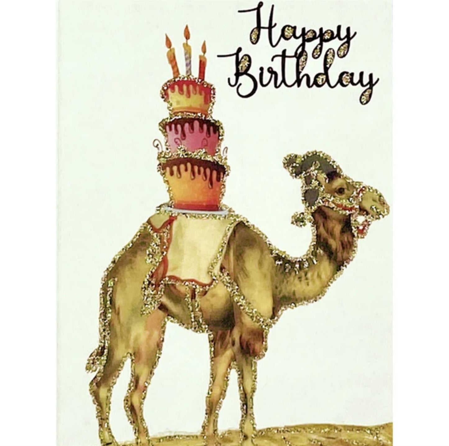 Glitterkort Happy Birthday camel