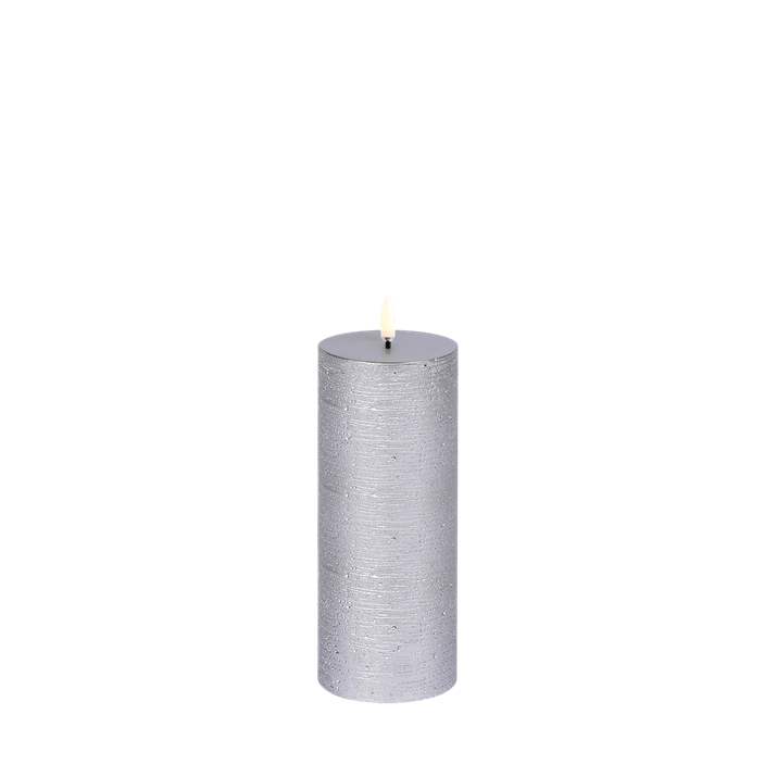 LED pillar candle rustic metallic silver 7,8x15 cm