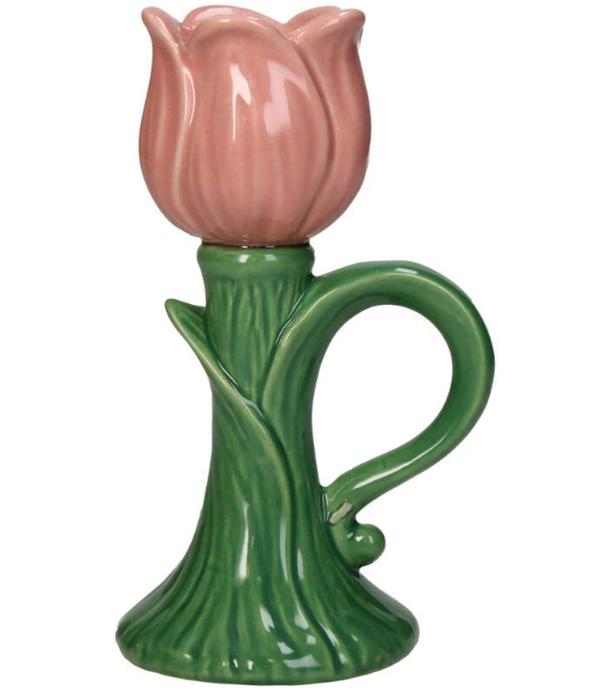 Lysestake med rosa tulipan