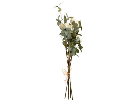 Bukett hvite roser/eukalyptus 90 cm
