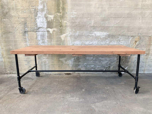 Langbord tre/metall m/hjul 300x90x72 cm