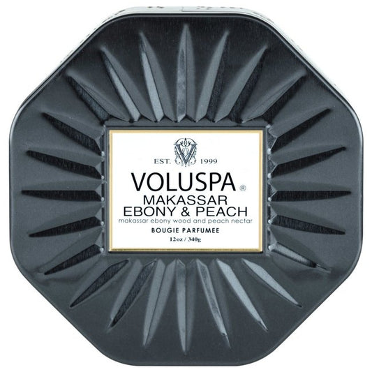 Makassar Ebony & Peach Octagon Tin Candle 40 Timer