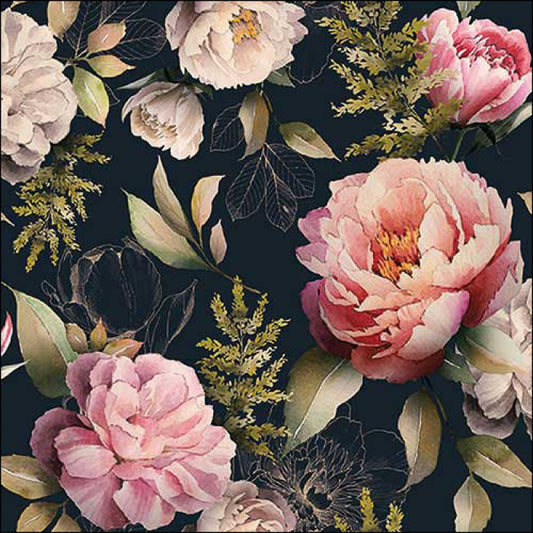 Serviett lunch Peonies composition black