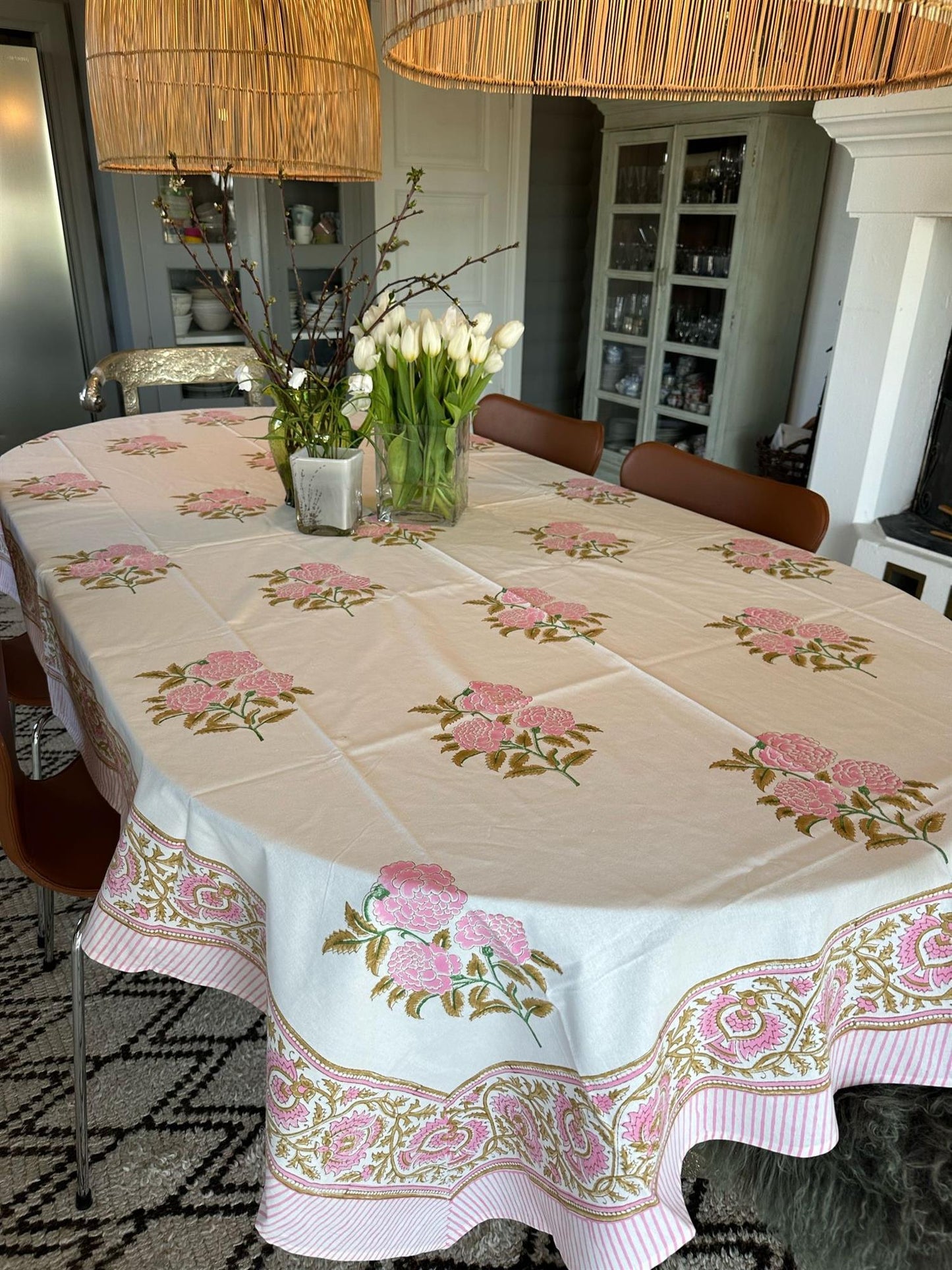 Duk blokktrykk 150x250cm Roses