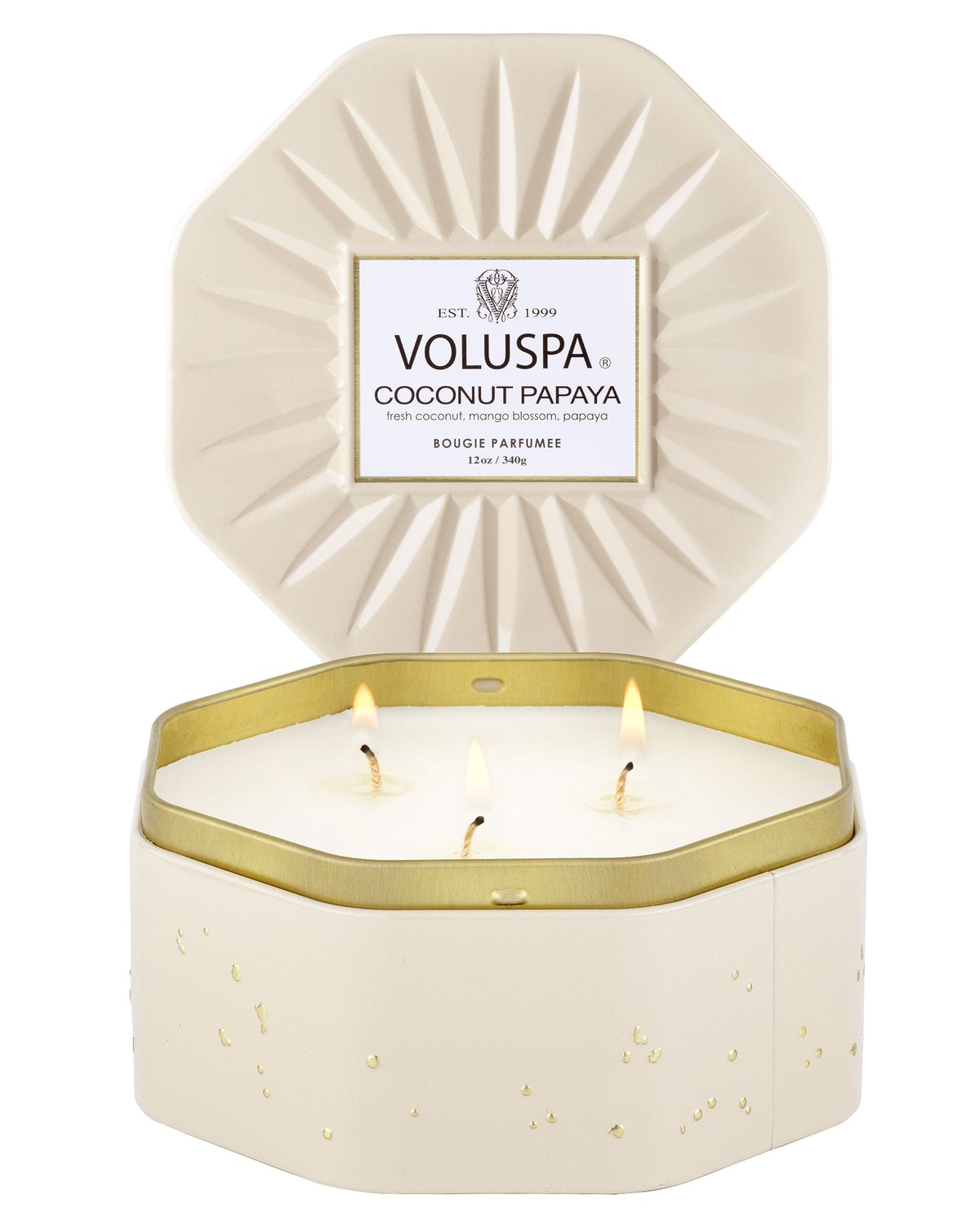 Coconut Papaya Octagon Tin Candle 40 Timer