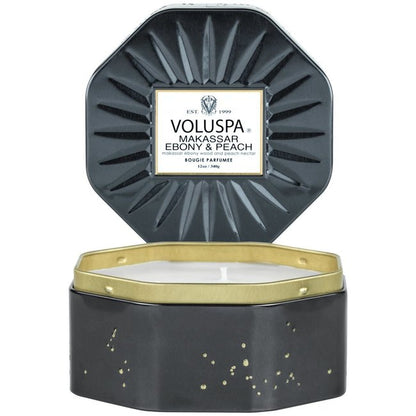 Makassar Ebony & Peach Octagon Tin Candle 40 Timer