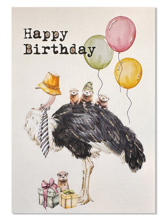 Glitterkort Happy Birthday struts
