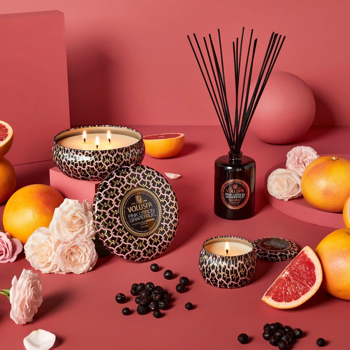 Pink Citron Grapefruit 3 Wick Tin Candle 40 Timer