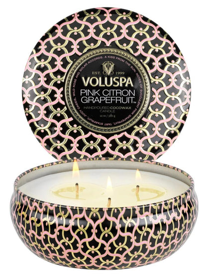 Pink Citron Grapefruit 3 Wick Tin Candle 40 Timer