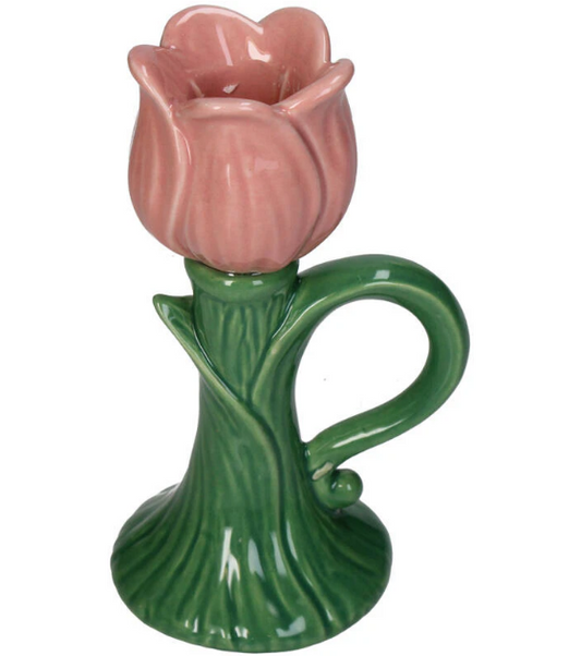 Lysestake med rosa tulipan