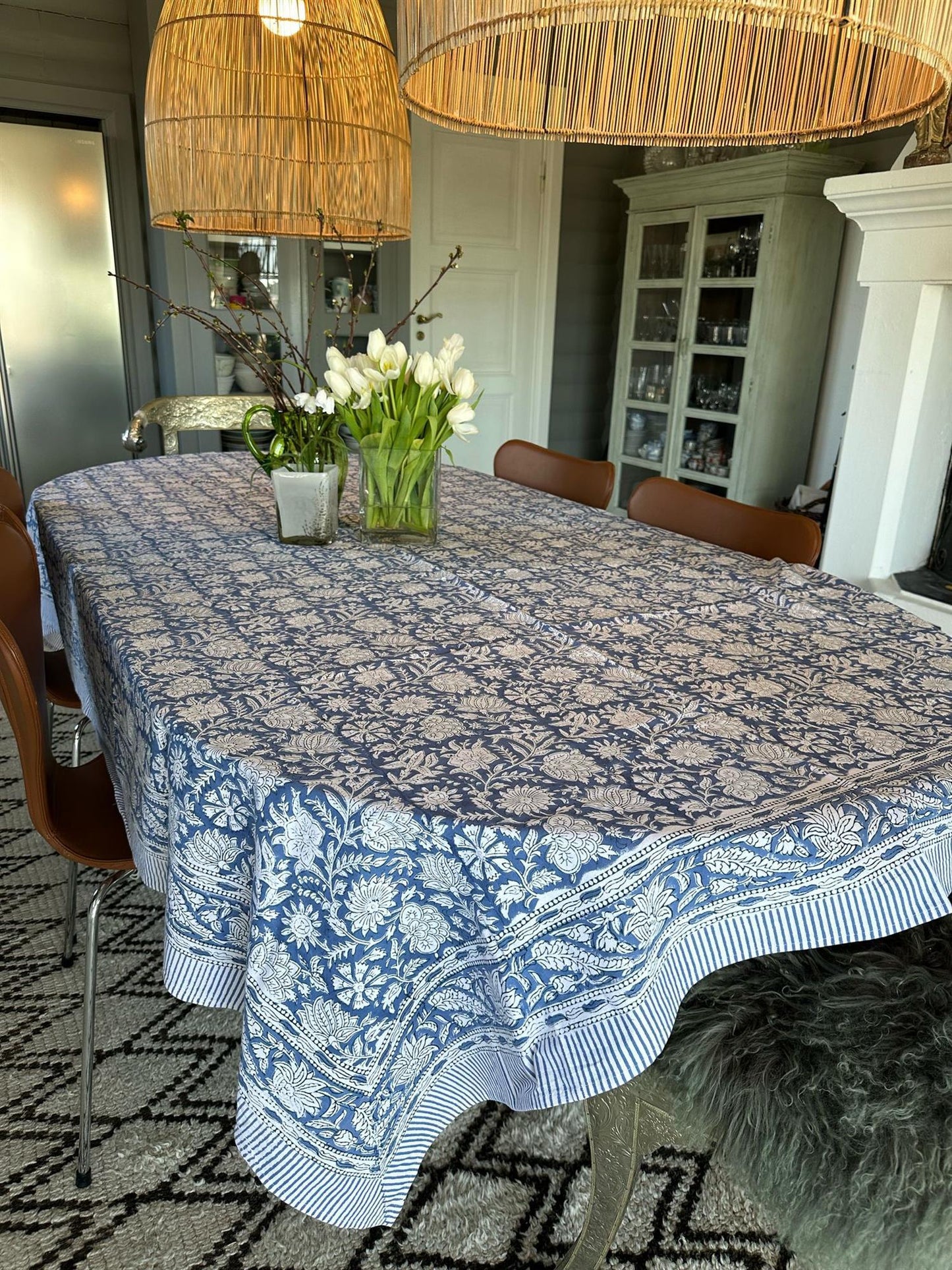 Duk blokktrykk 150x250cm Bluebell jeans