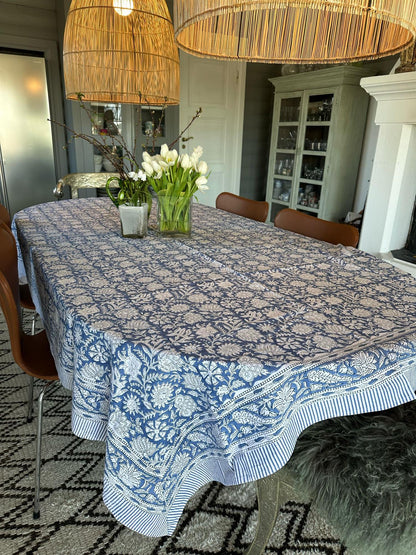 Duk blokktrykk 150x250cm Bluebell jeans