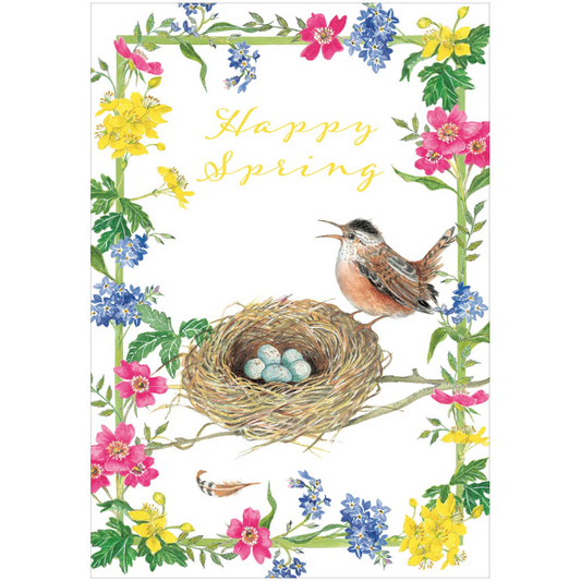 Kort m/konvolutt Bird, nest & flowers