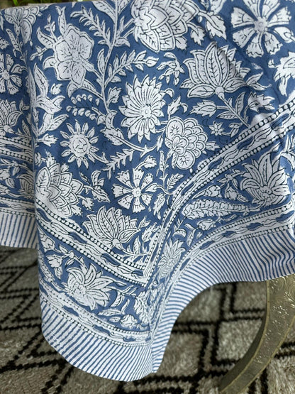 Duk blokktrykk 150x250cm Bluebell jeans
