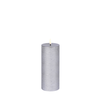 LED pillar candle rustic metallic silver 7,8x15 cm