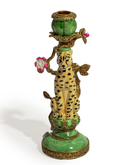Antikk Leopard lysestake