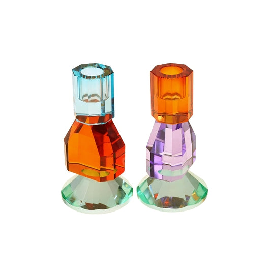 Lysestake glass grønn/oransje/turkis